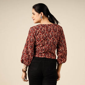 Ajrakh block printed full sleeve cotton crop top