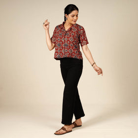 Printed half sleeve cotton crop top - handcrafted