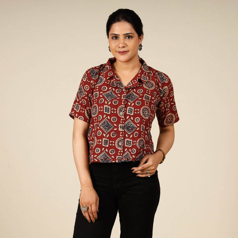 Printed half sleeve cotton crop top - handcrafted