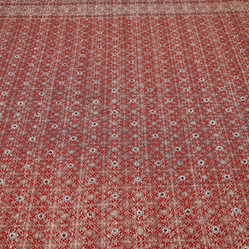 Red Ajrakh Block Print Kantha Work Cotton Double Bed Cover