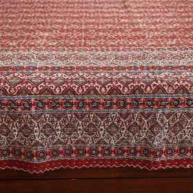 Red Ajrakh Block Print Kantha Work Cotton Double Bed Cover