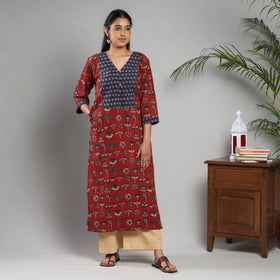 Ajrakh Block Printing Cotton Red Kurta with Palazzo Set 