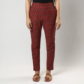 Buy Red Ajrakh Block Printing Cotton Tapered Casual Pant for Women Online at iTokri.com