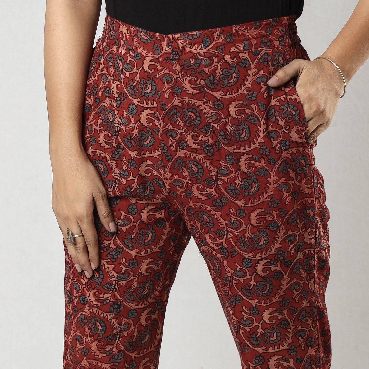  Red Ajrakh Block Printing Cotton Tapered Casual Pant for Women Online at iTokri.com
