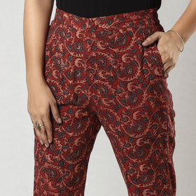  Red Ajrakh Block Printing Cotton Tapered Casual Pant for Women Online at iTokri.com
