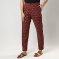 Red printing cotton tapered casual pant for women