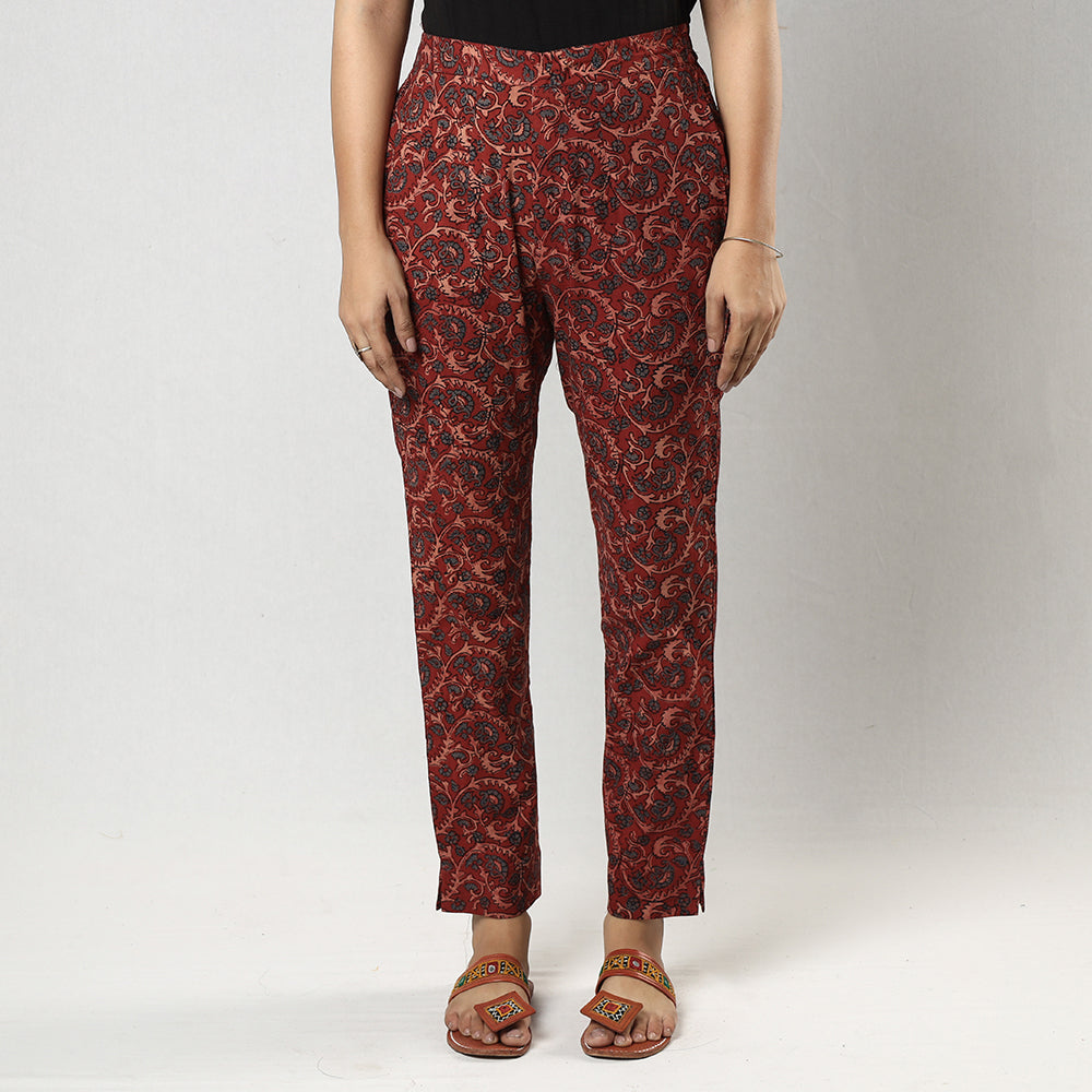  Red Ajrakh Block Printing Cotton Tapered Casual Pant for Women Online at iTokri.com