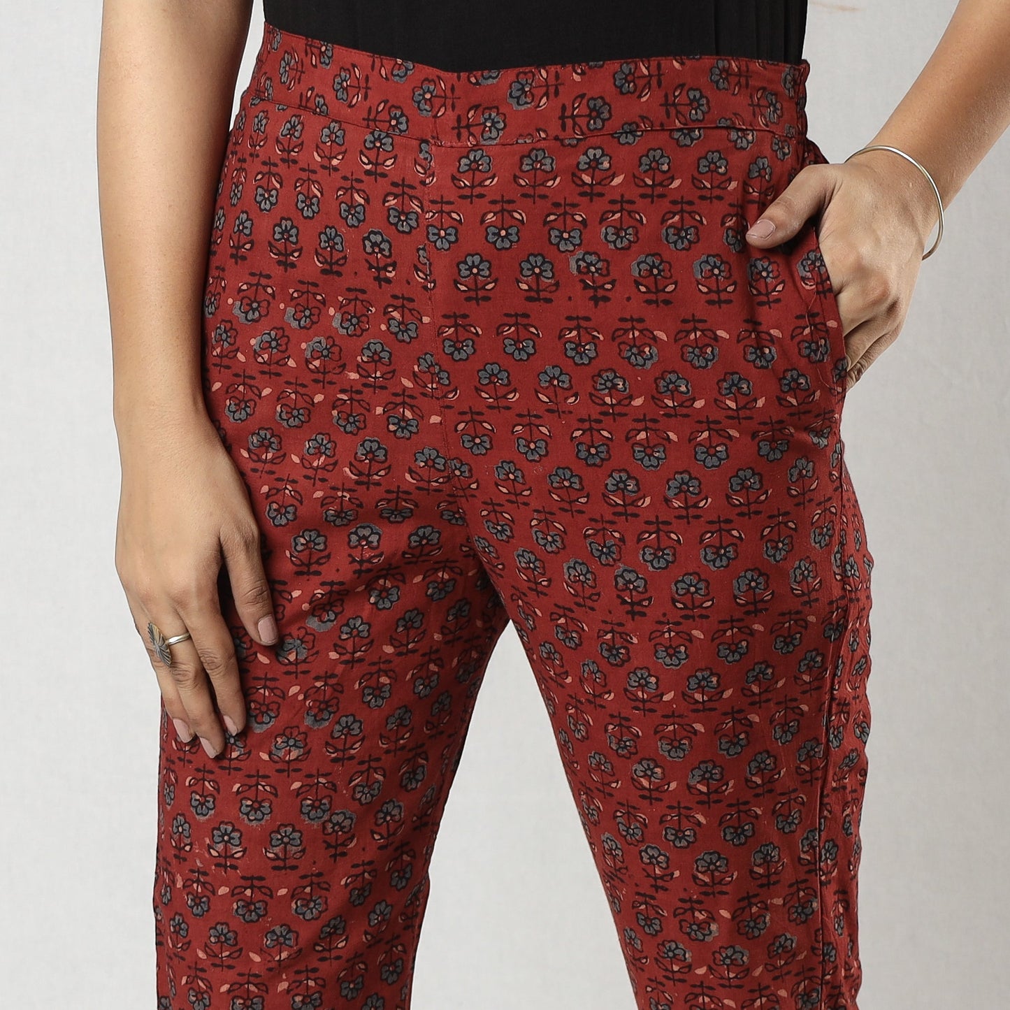 Buy Red Ajrakh Block Printing Cotton Tapered Casual Pant for Women Online at iTokri.com