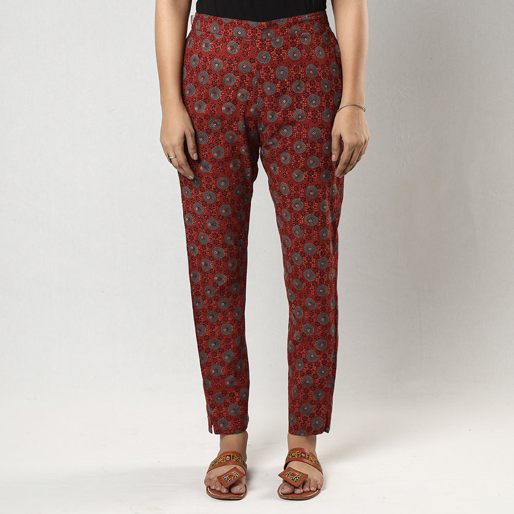 Red printing cotton tapered casual pant for women