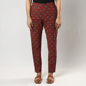 Red printing cotton tapered casual pant for women