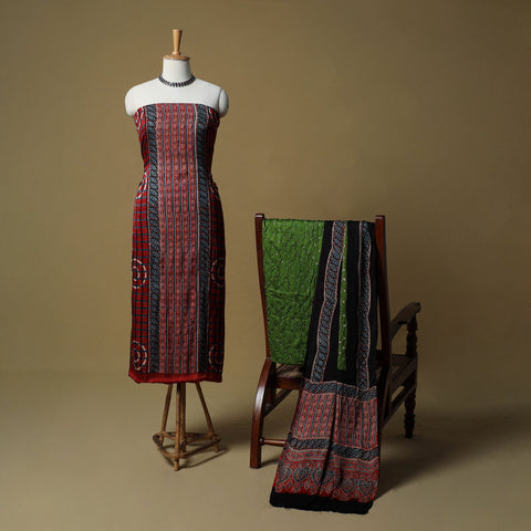 Ajrakh hand block print with bandhani modal silk natural