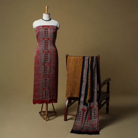 Ajrakh hand block print with bandhani modal silk natural