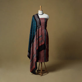 Ajrakh hand block print with bandhani modal silk natural