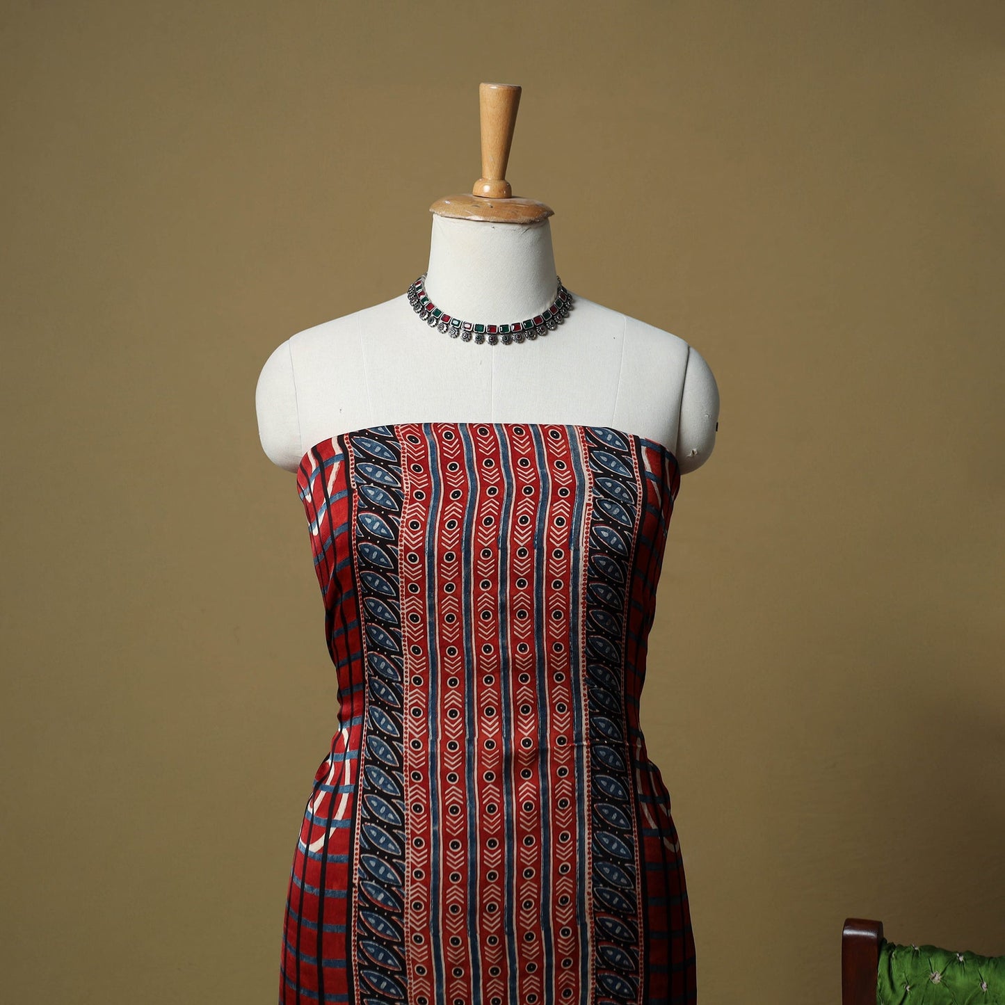 Ajrakh hand block print with bandhani modal silk natural