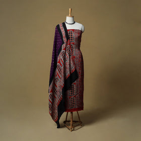 Ajrakh hand block print with bandhani modal silk natural