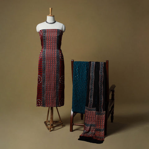 Ajrakh hand block print with bandhani modal silk natural