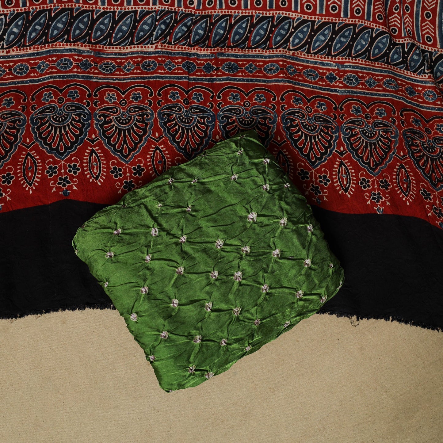 Ajrakh hand block print with bandhani modal silk natural