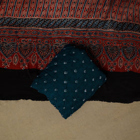 Ajrakh hand block print with bandhani modal silk natural