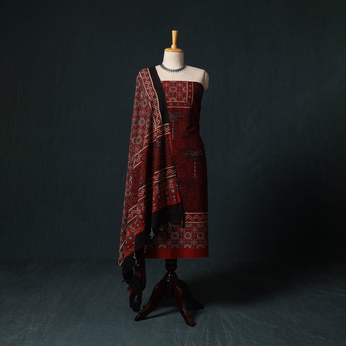 Ajrakh hand block print natural dyed cotton 2pc unstitched