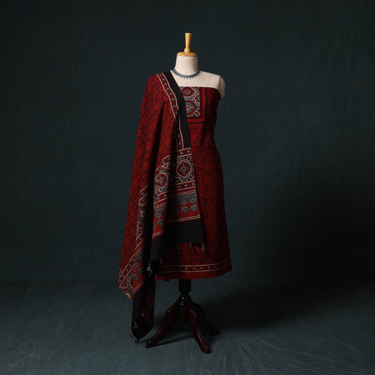 Ajrakh hand block print natural dyed cotton 2pc unstitched