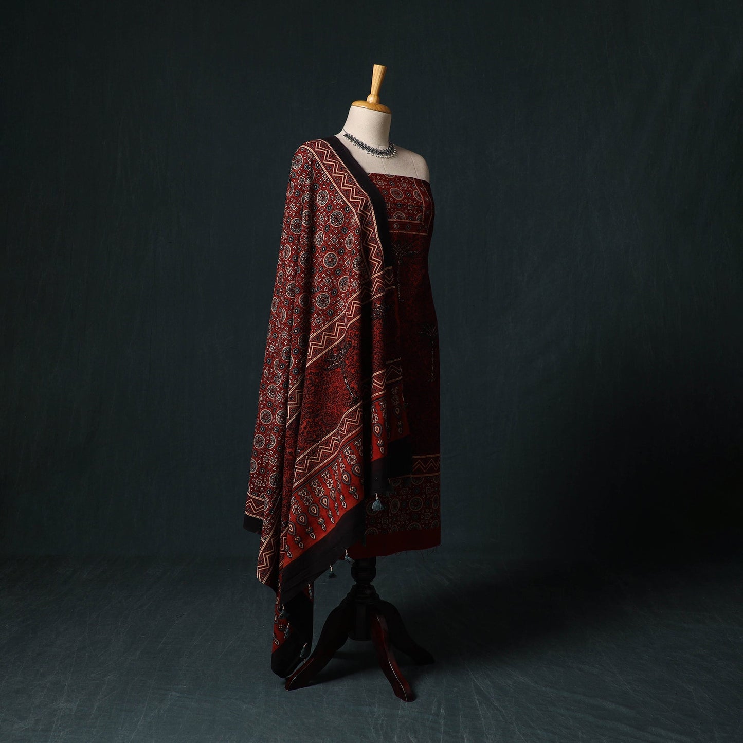 Ajrakh hand block print natural dyed cotton 2pc unstitched