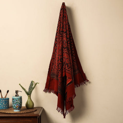  Red Block Print Cotton Ajrakh Handloom Towel