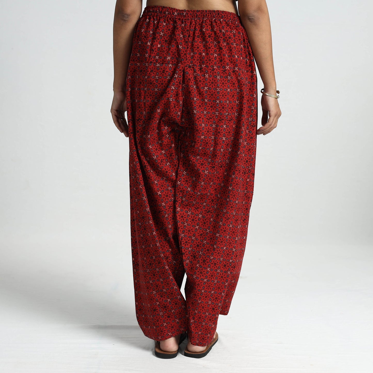 Red - Ajrakh Hand Block Printed Cotton Elasticated Salwar 03