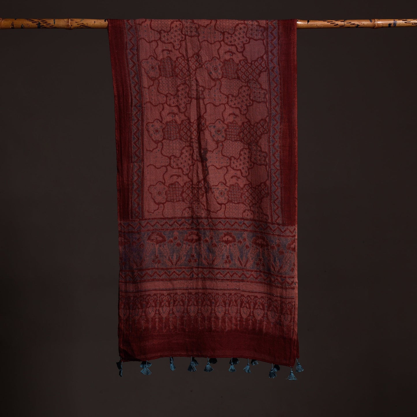  Ajrakh Hand Block Printed Pure Woolen Stole 