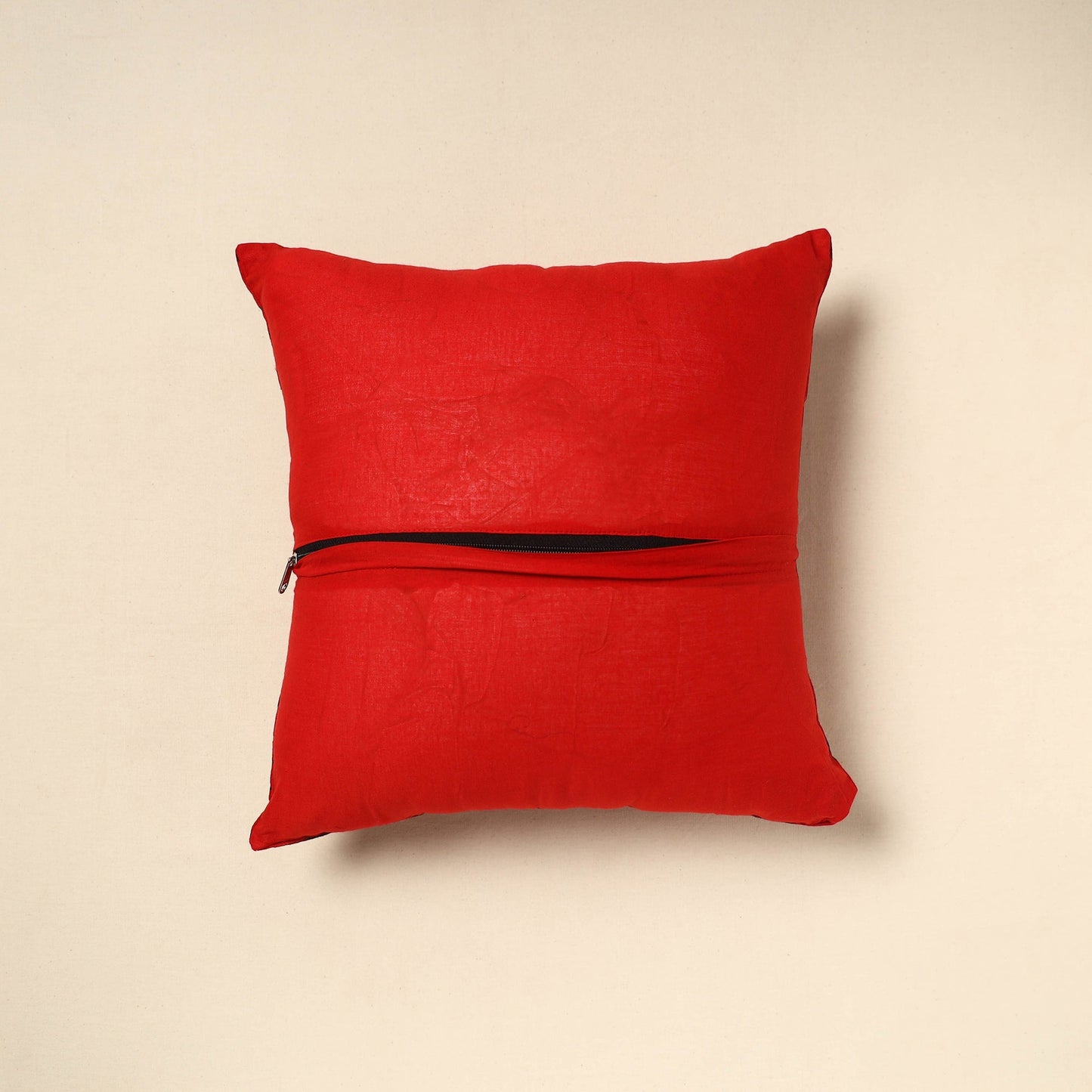 Red Ajrakh Patch Ikat Cushion Cover