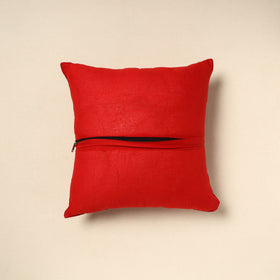 Red Ajrakh Patch Ikat Cushion Cover