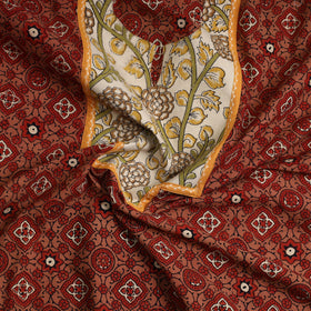Red Ajrakh Print Cotton Patchwork Kurta Material (3m)
