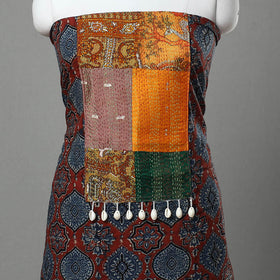 Red Ajrakh Print Cotton Patchwork Kurta Material (3m)