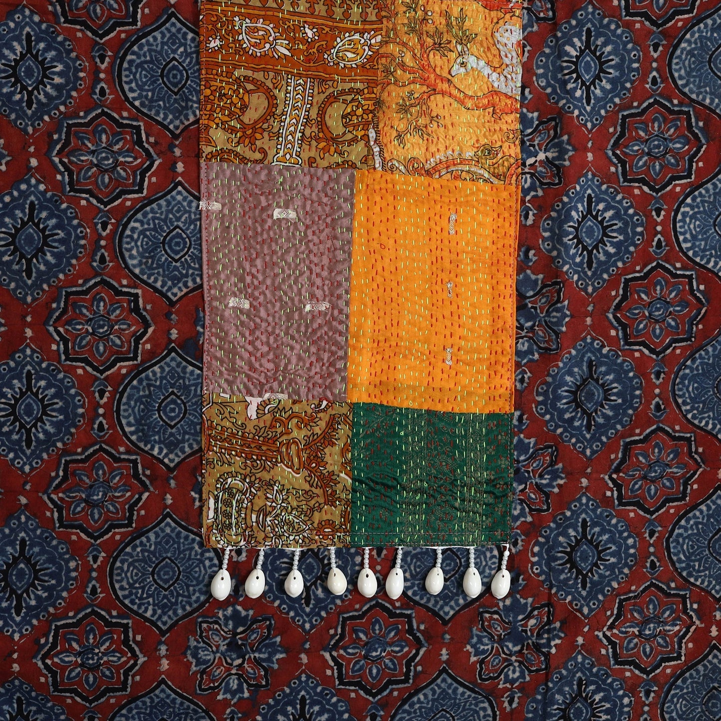 Red Ajrakh Print Cotton Patchwork Kurta Material (3m)