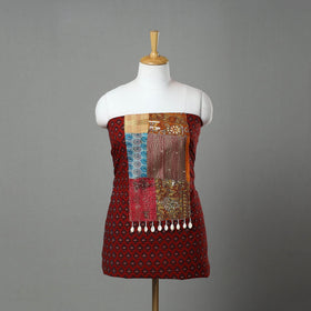 Red Ajrakh Print Cotton Patchwork Kurta Material (3m)