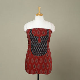 Buy Red Ajrakh Print Patchwork Cotton Kurta Material