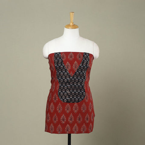 Buy Red Ajrakh Print Patchwork Cotton Kurta Material