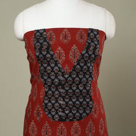 Buy Red Ajrakh Print Patchwork Cotton Kurta Material