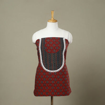 Red - patchwork cotton unstitched kurta material (3.1m) 15