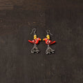 Red - aliya german silver jhumki earrings with wooden bird