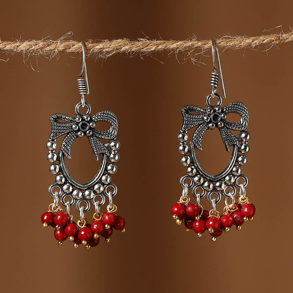 Red Anaisha German Silver Beaded Earrings