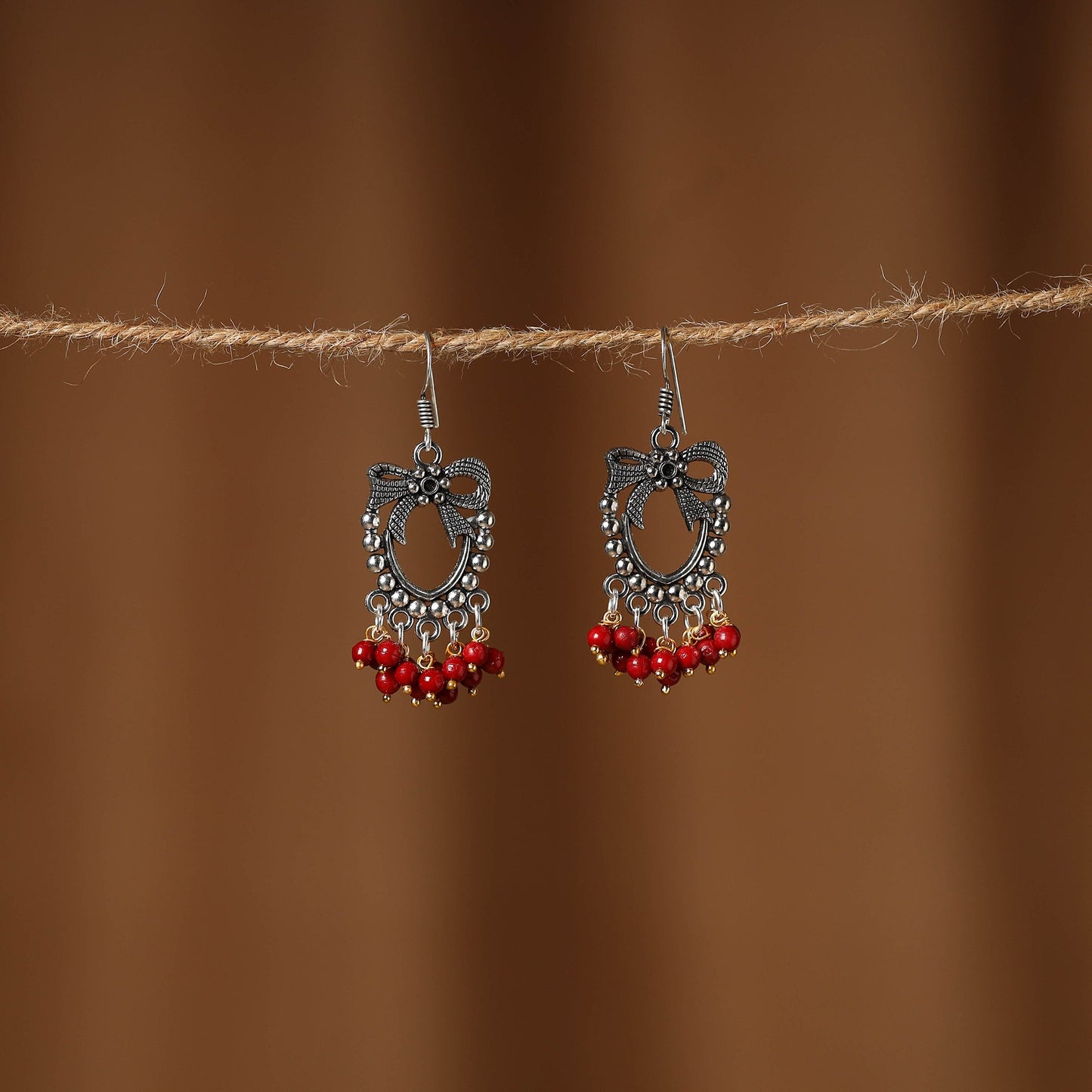 Red Anaisha German Silver Beaded Earrings