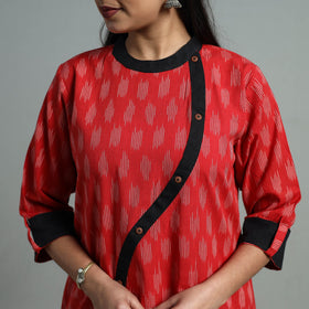 Red - Angrakha Cotton Straight Pochampally Ikat Kurta 07