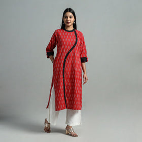 Red - Angrakha Cotton Straight Pochampally Ikat Kurta 07