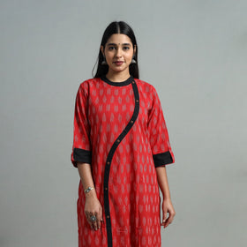 Red - Angrakha Cotton Straight Pochampally Ikat Kurta 07