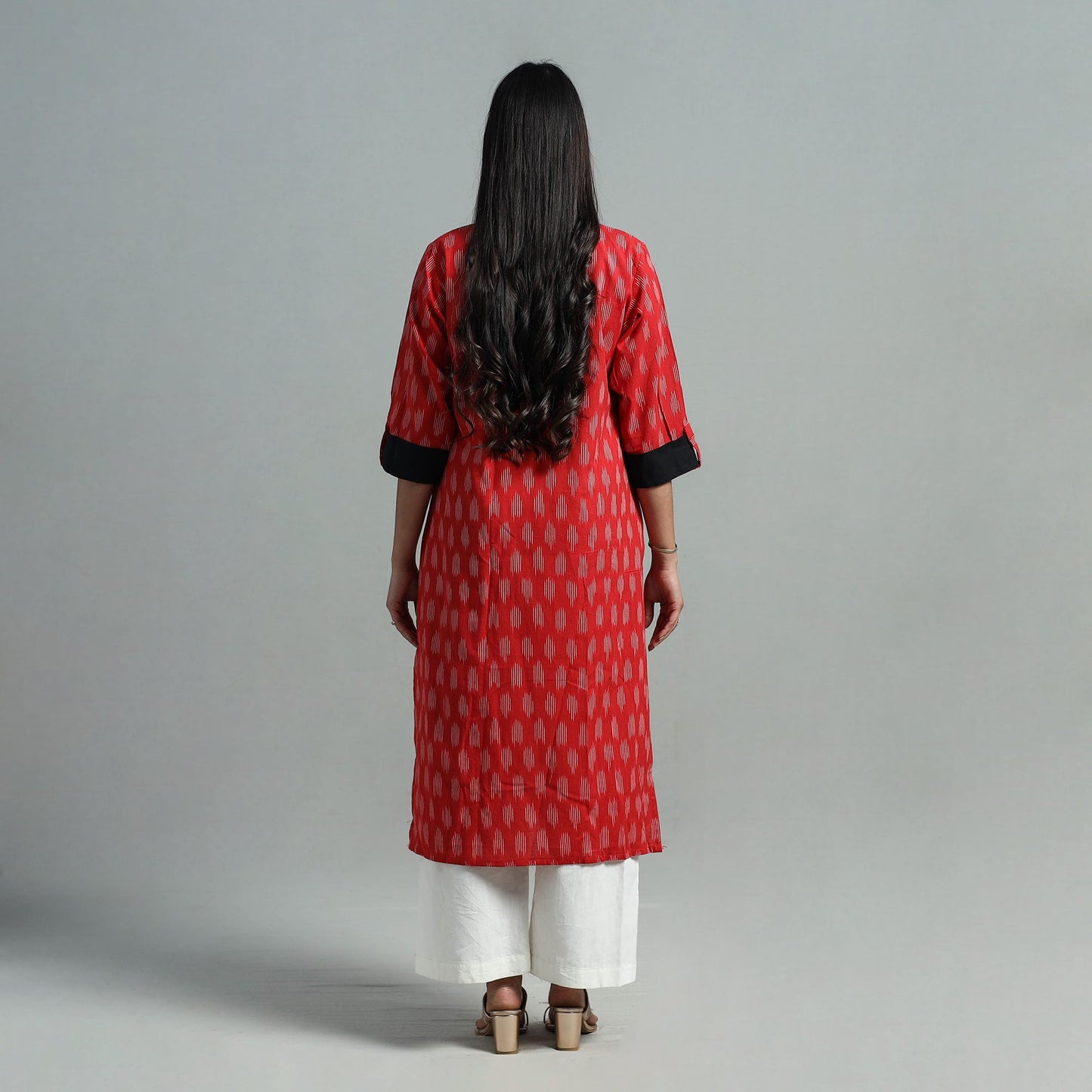 Red - Angrakha Cotton Straight Pochampally Ikat Kurta 07
