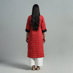 Red - Angrakha Cotton Straight Pochampally Ikat Kurta 07