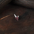 Red - antique silver finish oxidised stone work ring 58