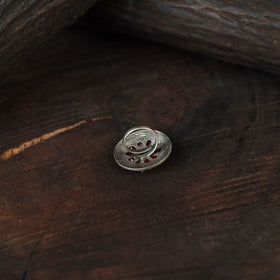 Red - antique silver finish oxidised stone work ring 97