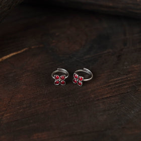 Red - antique silver finish oxidised toe rings (adjustable)