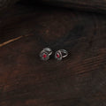 Red - antique silver finish oxidised toe rings (adjustable)